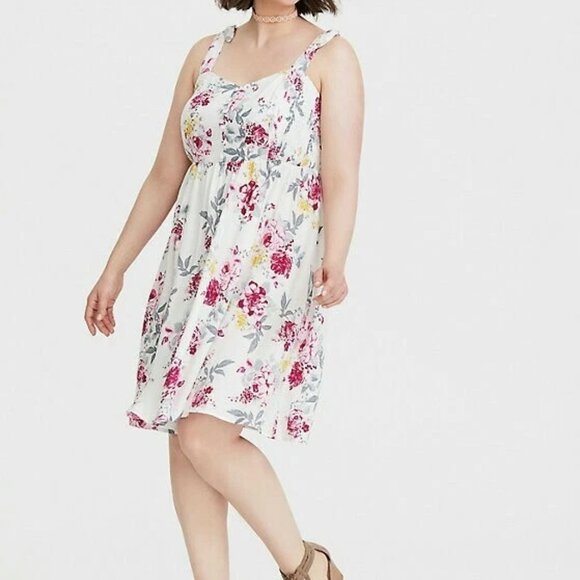 Torrid White Flowy Mini Dress with Pink Floral Print Tie Straps - Picture 1 of 9